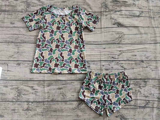 Preorder (moq 5)Baby Girls Green Khaki Camo Top Short Western Set