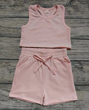 Preorder (moq 5)Baby Girls Peach Sleeveless Vest Top Pocket Shorts With Belt Set