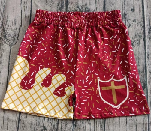 Preorder moq 5 Baby Boys Red Shield Team Shorts Bottom