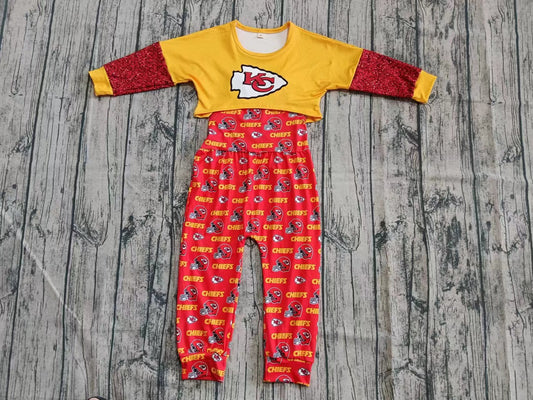 Preorder (moq 5)Baby Girls Yellow Long Sleeves KC Shirts Top Jumpsuits 2 Pieces Set