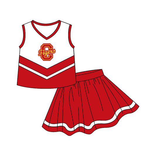 Preorder (moq 5)Baby Girls Red Tiger Cheer Team Top Skort Shorts Clothes Sets