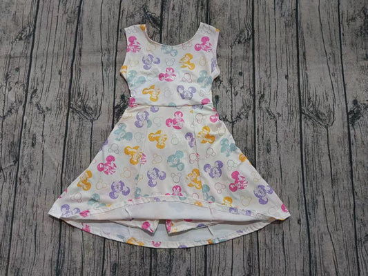 Preorder (moq 5)Baby Girls Sleeveless Colorful Cartoon Mouses Shorts Knee Length Dresses