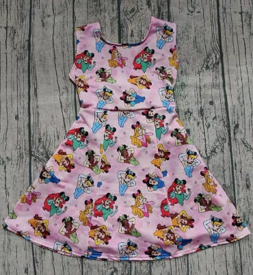 Preorder (moq 5)Baby Girls Peach Sleeveless Princess Plaid Short Knee Length Dresses