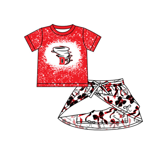 Preorder (moq 5)Baby Girls Short Sleeves Tornados Top Bows Skorts Team Sets
