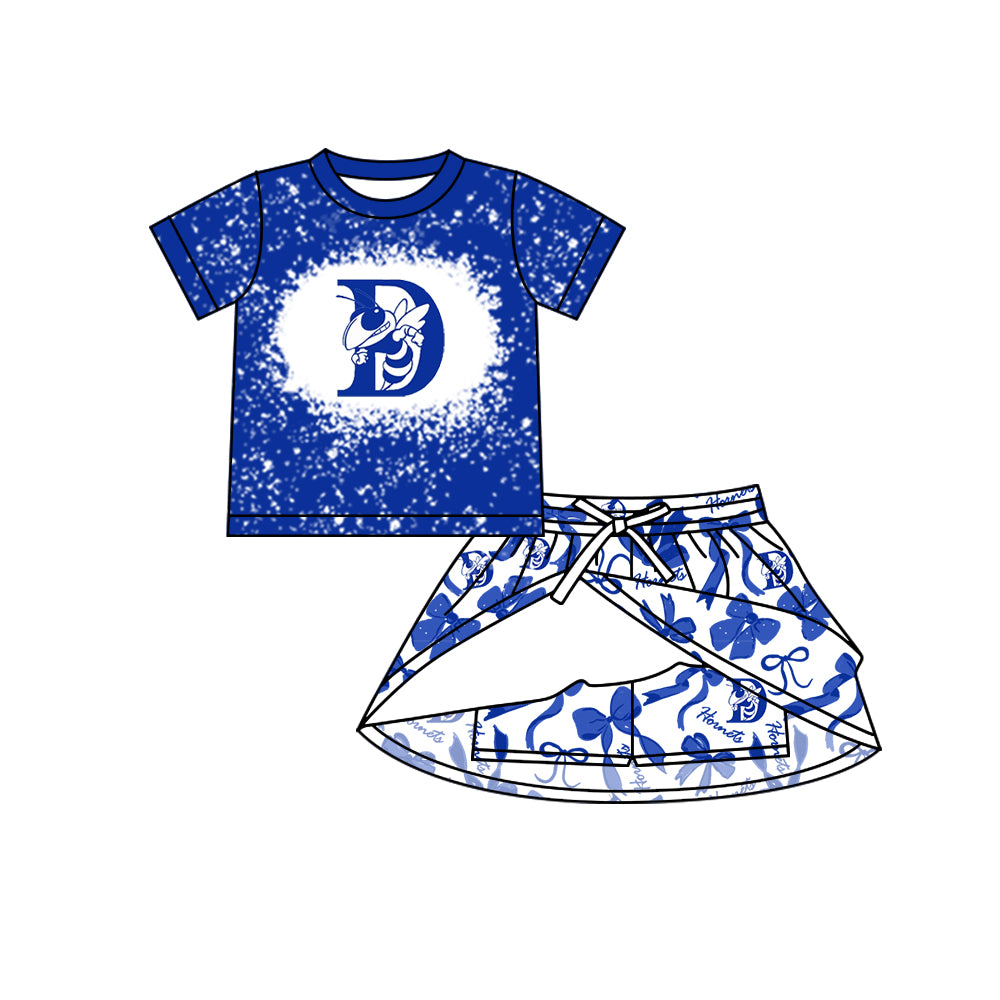 Preorder (moq 5)Baby Girls Short Sleeves Hornets Top Bows Skorts Team Sets