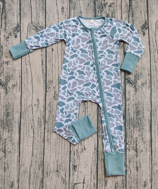 Preorder (moq 20)Baby Boys Bamboo Long Sleeves Gray Camo Zipper Rompers