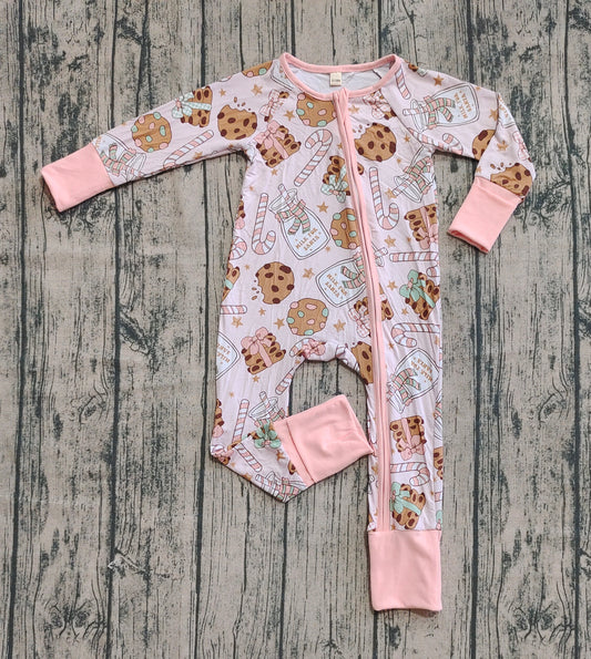 Preorder (moq 20)Baby Boys Bamboo Long Sleeves Milk Cookie Christmas Zipper Rompers