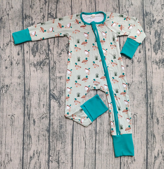 Preorder (moq 20)Baby Boys Bamboo Long Sleeves Ducks Plaid Zipper Romper