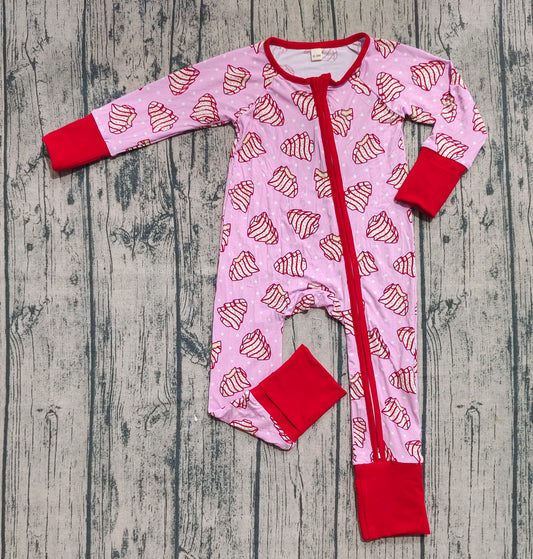 Preorder (moq 20)Baby Boys Bamboo Long Sleeves Christmas Trees Plaid Zipper Romper