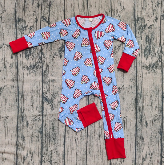 Preorder (moq 20)Baby Boys Bamboo Long Sleeves Christmas Trees Plaid Zipper Romper