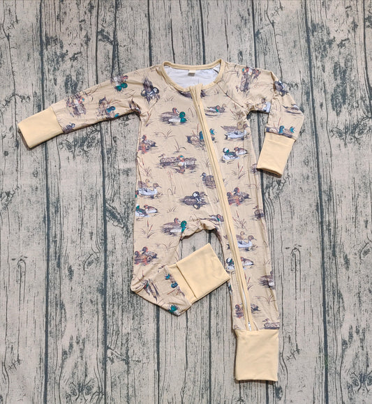 Preorder (moq 20)Baby Boys Bamboo Long Sleeves Mandarin Ducks Zipper Romper