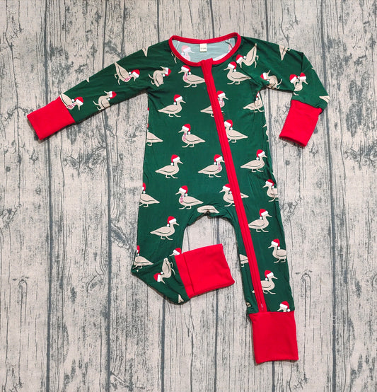 Preorder (moq 20)Baby Boys Bamboo Long Sleeves Christmas Hats Ducks Zipper Romper