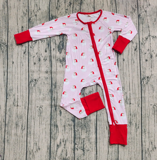 Preorder (moq 20)Baby Boys Bamboo Long Sleeves Pink Santa Plaid Zipper Romper