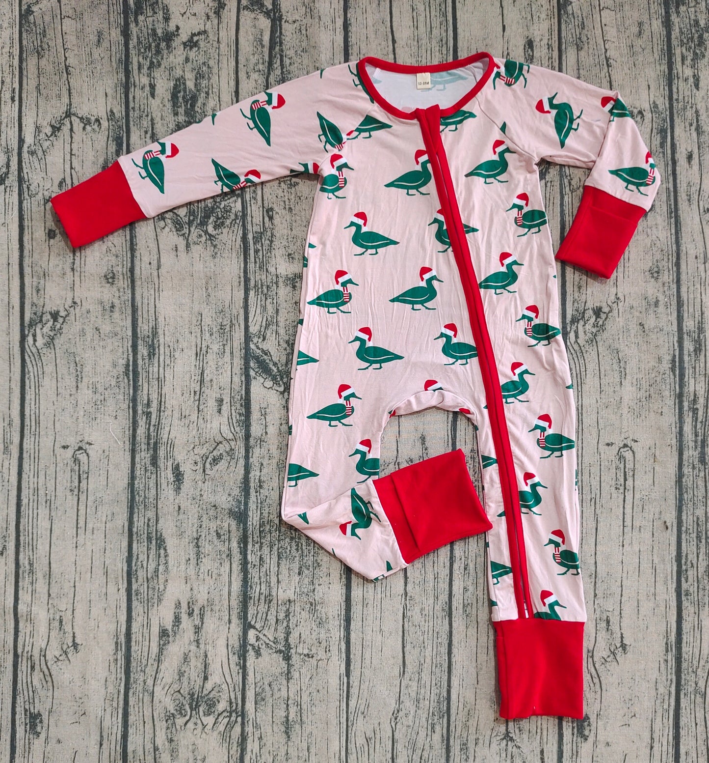 Preorder (moq 20)Baby Boys Bamboo Long Sleeves Christmas Hats Ducks Zipper Romper