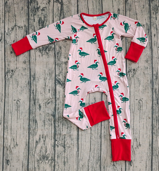 Preorder (moq 20)Baby Boys Bamboo Long Sleeves Christmas Hats Ducks Zipper Romper