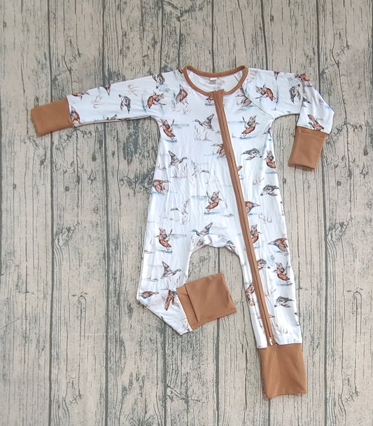 Preorder (moq 20)Baby Boys Bamboo Long Sleeves Ducks Plaid Zipper Rompers