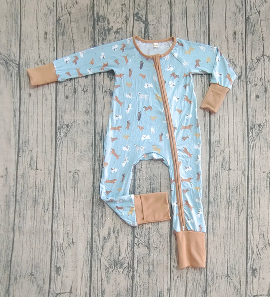 Preorder (moq 20)Baby Boys Bamboo Long Sleeves Dogs Plaid Zipper Romper