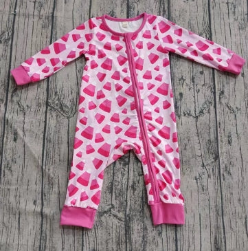 Preorder moq 5 Baby Infant Long Sleeves Pink Candy Plaid Zipper Rompers