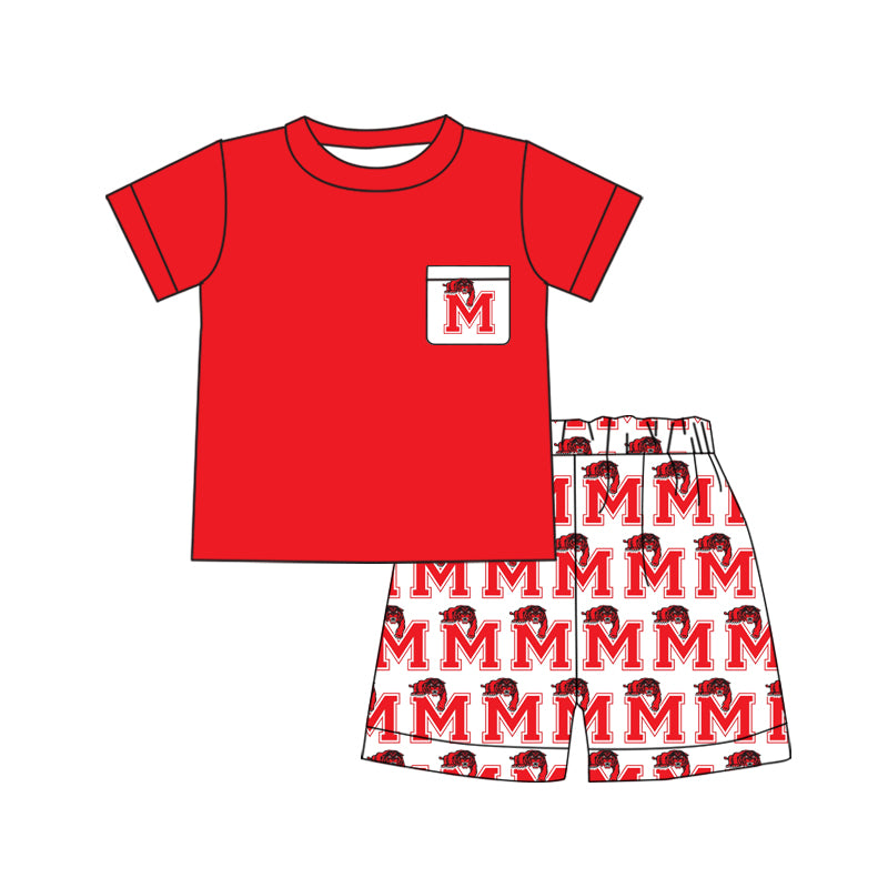Preorder (moq 5)Baby Boys Red Wildcats Pocket Top Shorts Team Clothes Sets