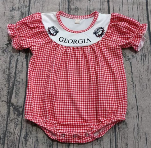 Preorder(moq 5)Baby Girls Red Plaid Georgia Bulldogs Team Ruffle Rompers