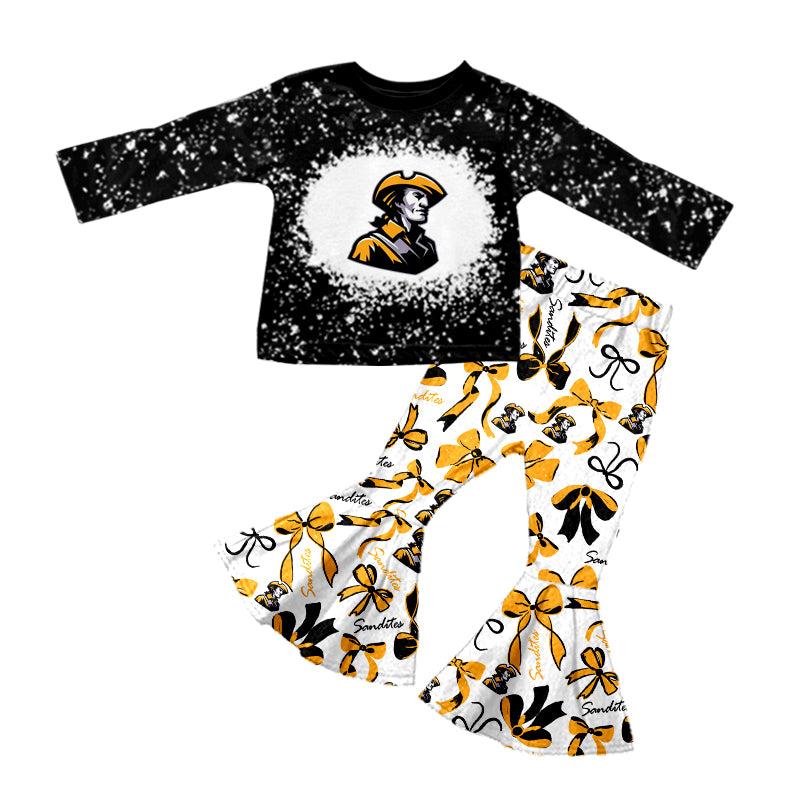 Preorder (moq 5)Baby Girls Sandites Top Team Bows Bell Bottom Pants Sets