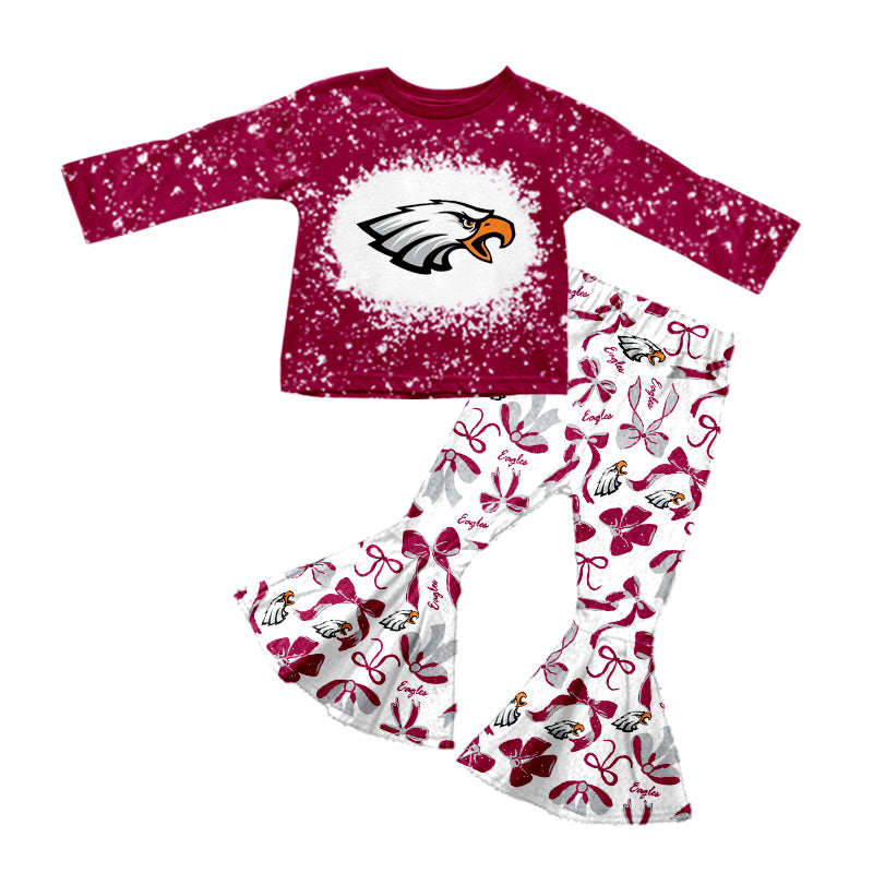 Preorder(moq 8)Baby Girls Red Eagle Team Top Bell Bottom Pants Sets