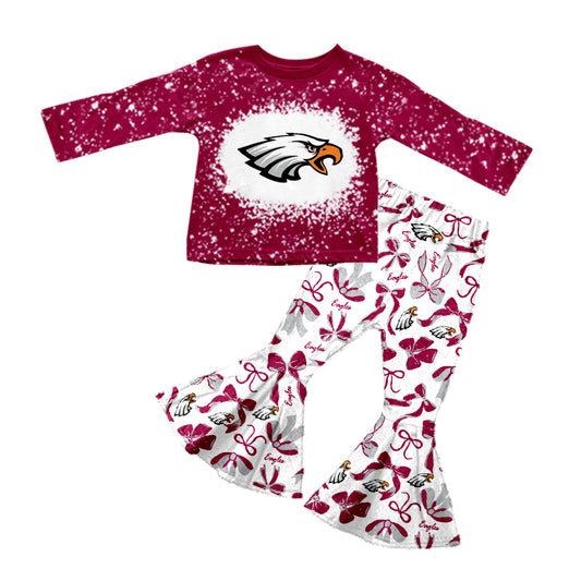 Preorder(moq 8)Baby Girls Red Eagle Team Top Bell Bottom Pants Sets