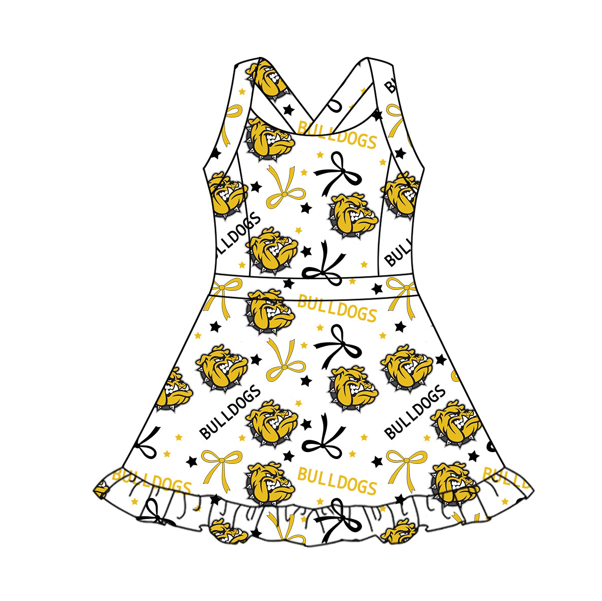 Preorder (moq 5)Baby Girls Straps Bulldog Team Short Knee Length Dresses