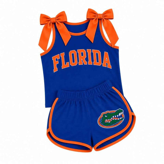 Preorder (moq 5)Baby Girls Florida Bows Shirts Shorts Team Clothes Sets