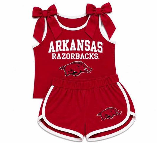 Preorder (moq 5)Baby Girls Arkansas Bows Shirts Shorts Team Clothes Sets
