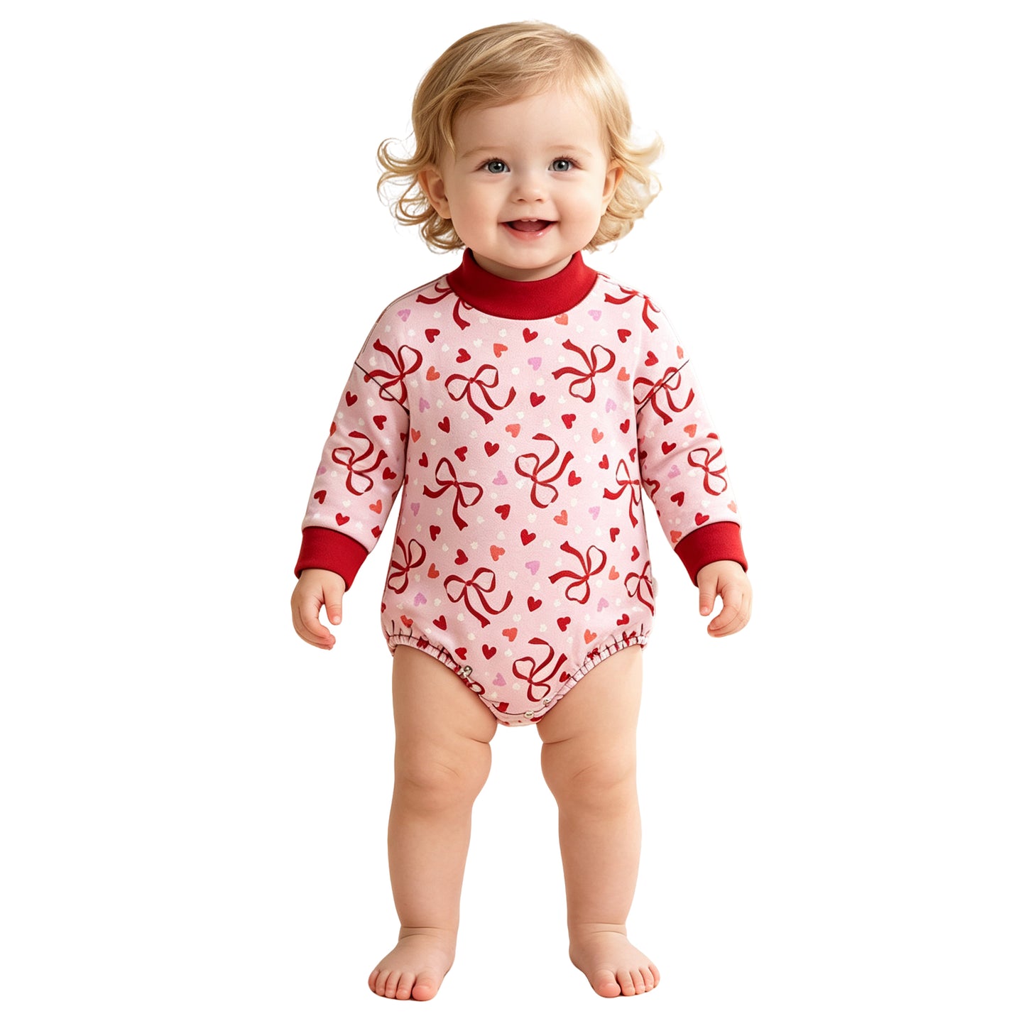 Preorder(moq5) Unisex Valentines Day Bodysuit Heart Envelope Bow Print O-Neck Long Sleeve Infant Romper Jumpsuit