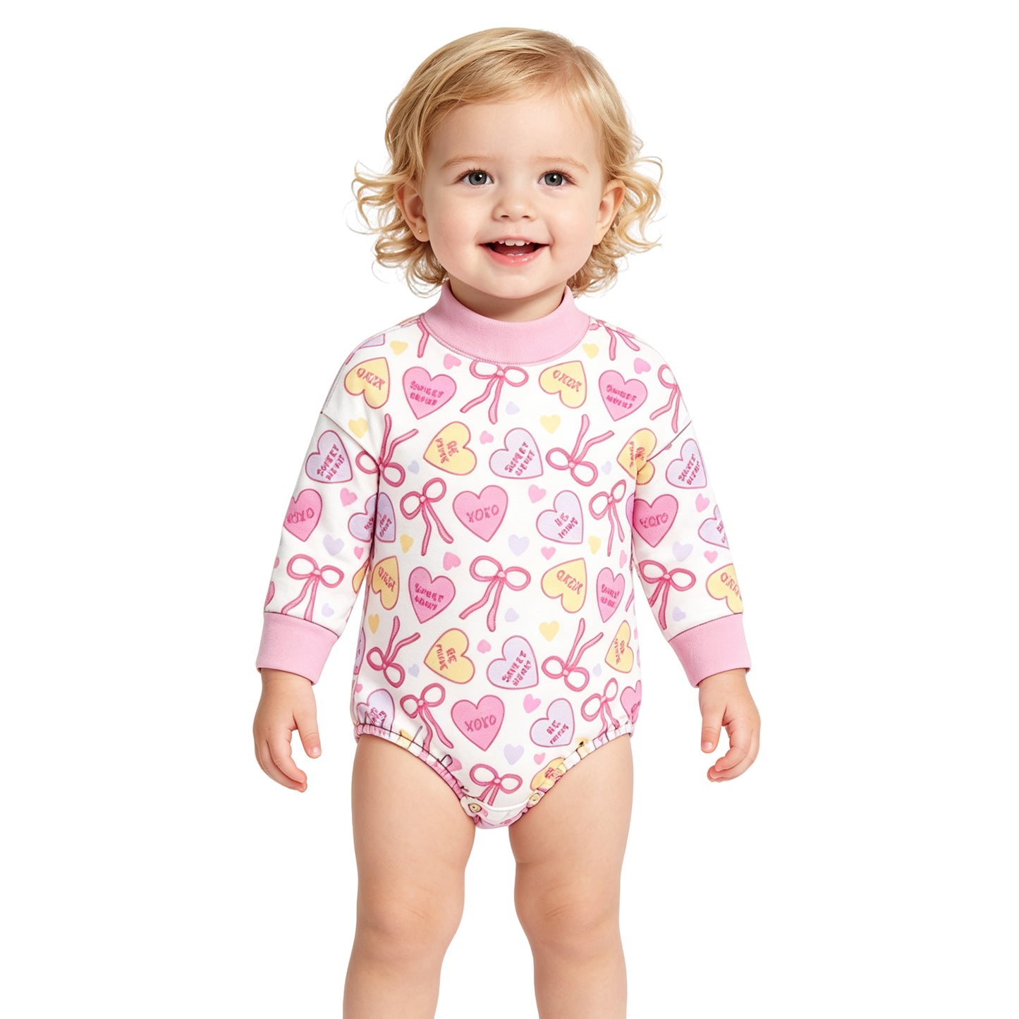 Preorder(moq5) Unisex Valentines Day Bodysuit Heart Envelope Bow Print O-Neck Long Sleeve Infant Romper Jumpsuit