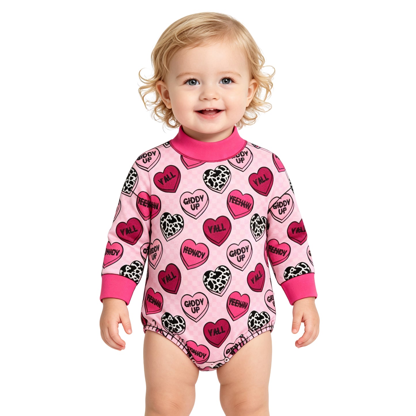 Preorder(moq5) Unisex Valentines Day Bodysuit Heart Envelope Bow Print O-Neck Long Sleeve Infant Romper Jumpsuit