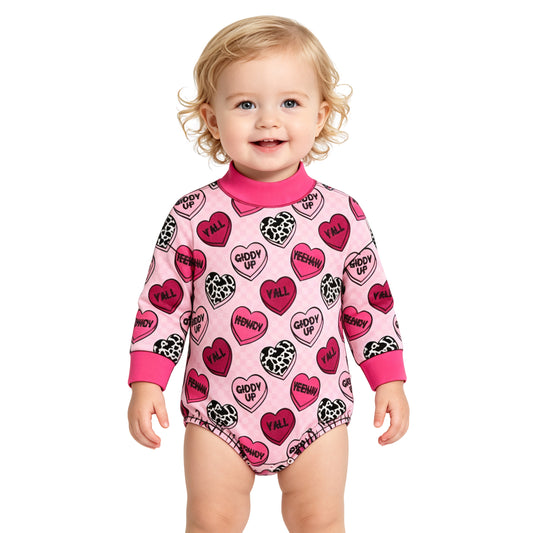 Preorder(moq5) Unisex Valentines Day Bodysuit Heart Envelope Bow Print O-Neck Long Sleeve Infant Romper Jumpsuit