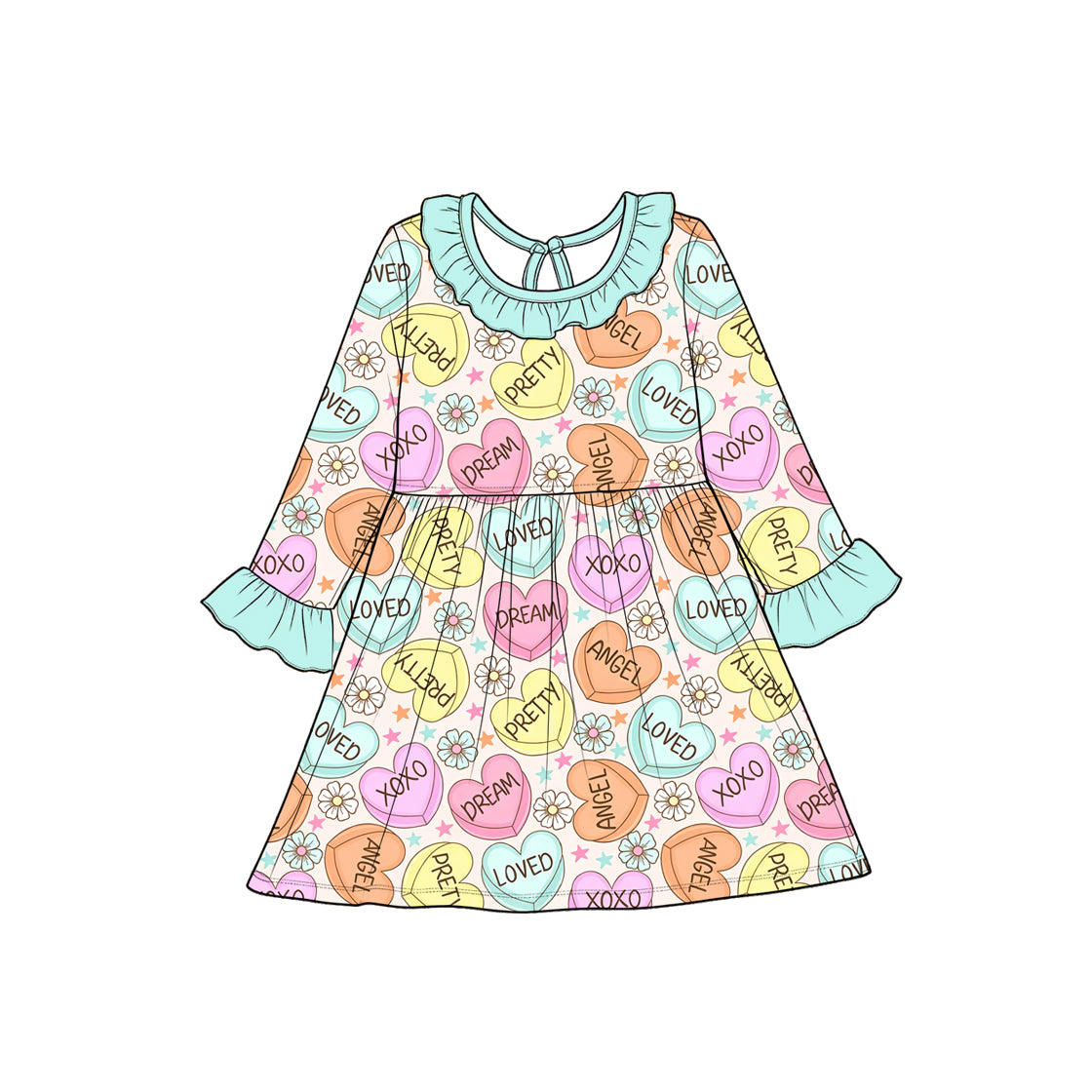 Preorder(moq5) Girls Valentine's Day O-Neck Casual Dress Heart Print Kids Party Dress