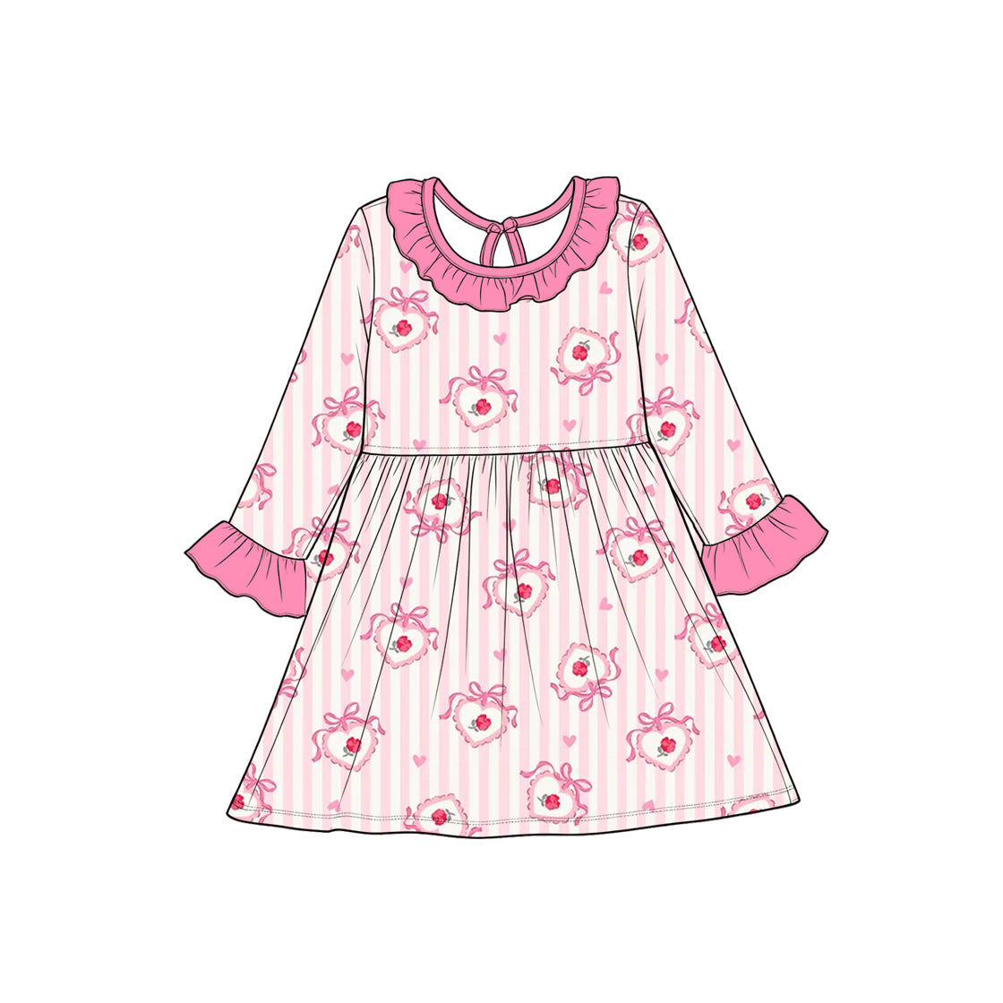 Preorder(moq5) Girls Valentine's Day O-Neck Casual Dress Heart Print Kids Party Dress