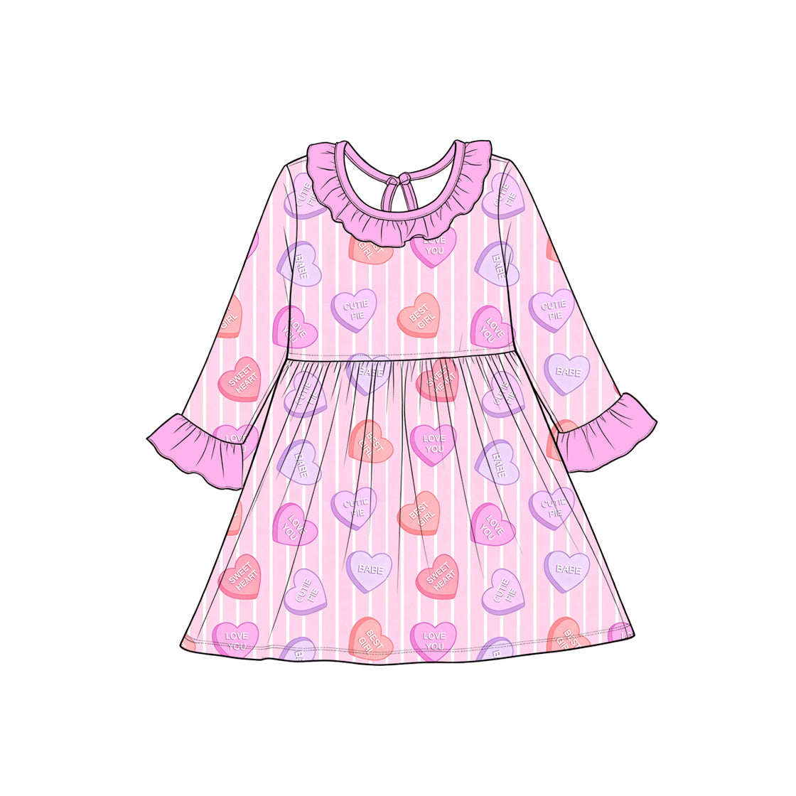 Preorder(moq5) Girls Valentine's Day O-Neck Casual Dress Heart Print Kids Party Dress