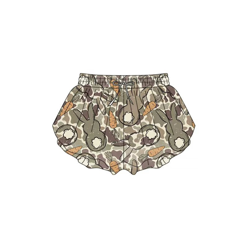 Preorder (moq 5)Baby Girls Colorful Rabbits Camo Carrots Easter Ruffle Shorts Bottom