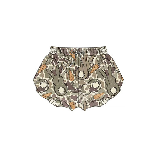Preorder (moq 5)Baby Girls Colorful Rabbits Camo Carrots Easter Ruffle Shorts Bottom