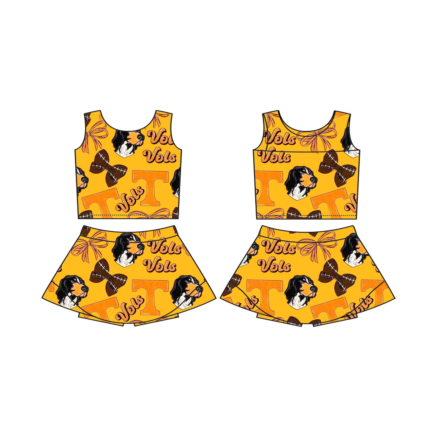 Preorder (moq 5)Baby Girls T Vols Team Sleeveless Top Skorts Sets