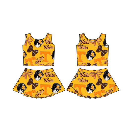 Preorder (moq 5)Baby Girls T Vols Team Sleeveless Top Skorts Sets
