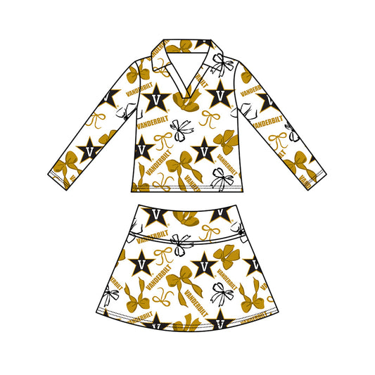 Preorder (moq 5)Baby Girls Bows Vanderbilt Top Skirt Short Team Clothes Set