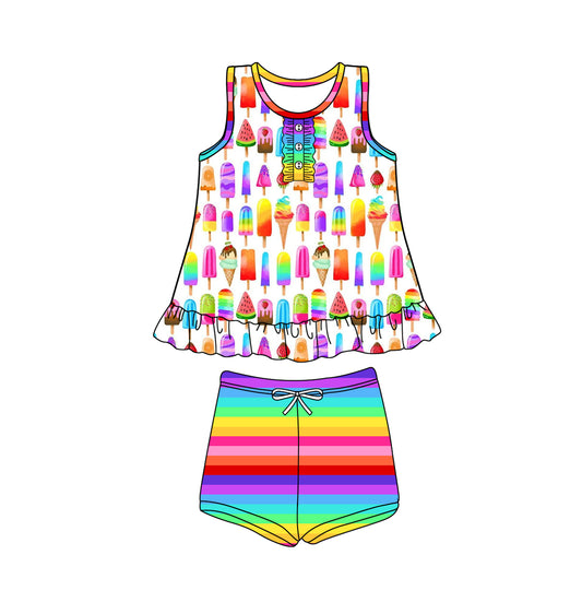 Preorder (moq 5)Baby Girls Summer Colorful Popstick Tunc Shorts Clothes Sets