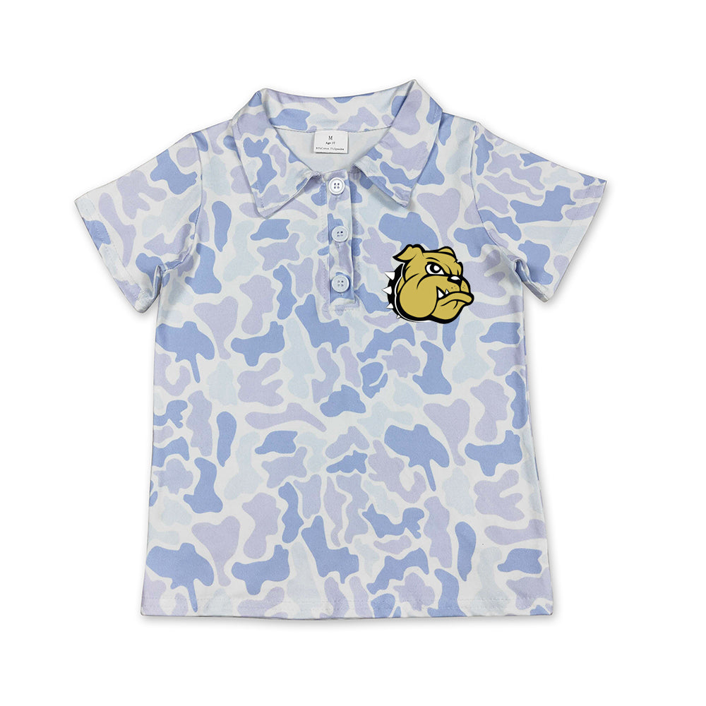 Preorder (moq 5)Baby Boys Light Blue Camo Nederland Bulldogs Team Button Polo Shirt Top