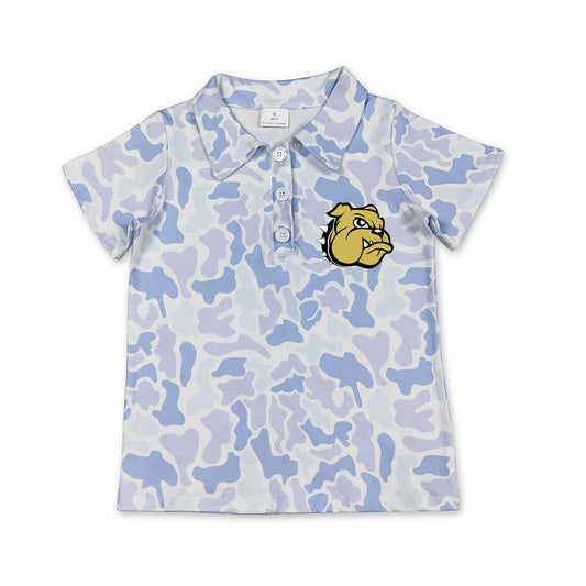Preorder (moq 5)Baby Boys Light Blue Camo Nederland Bulldogs Team Button Polo Shirt Top