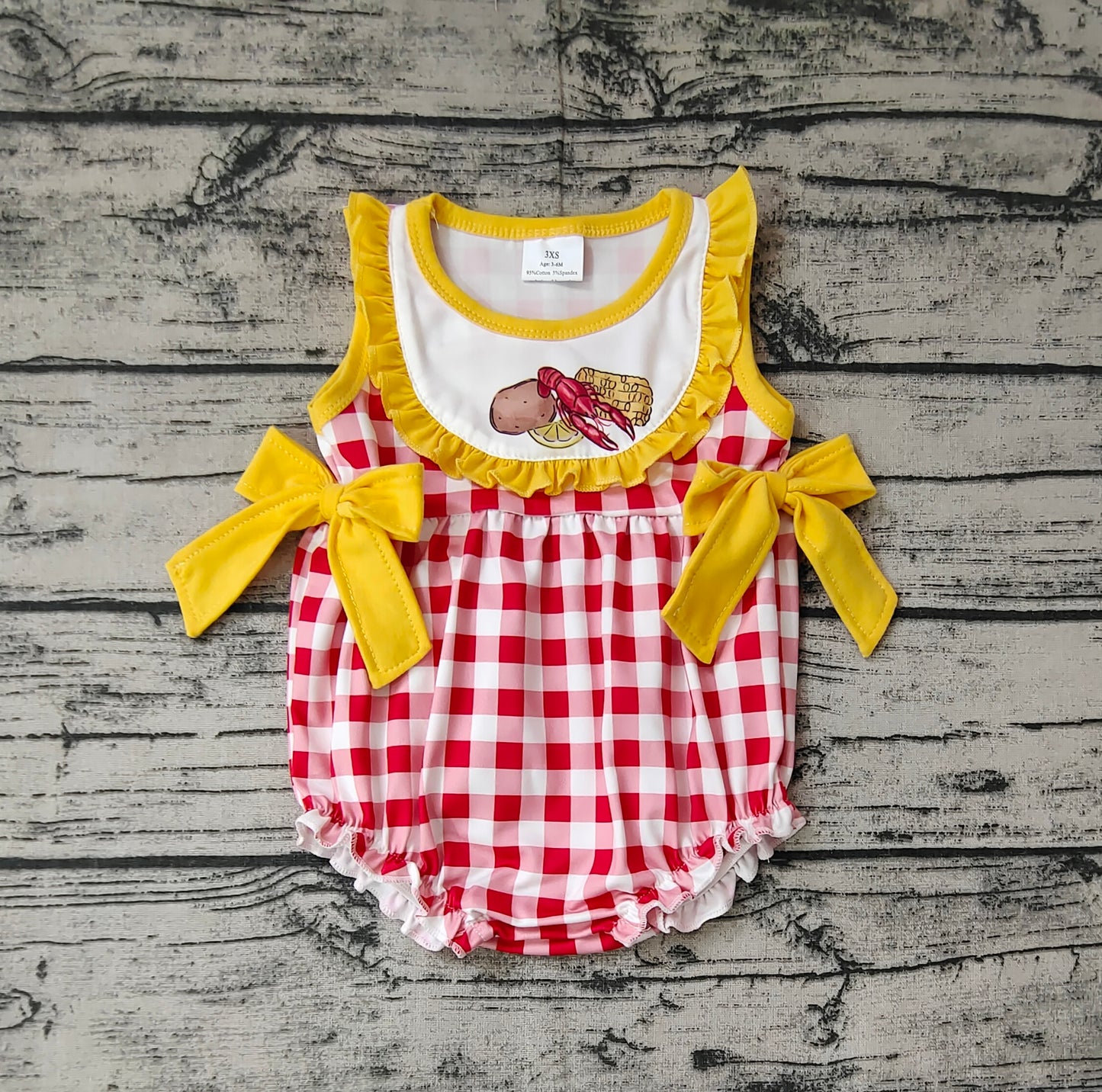 Baby Infant Girls Potato Crawfish Corn Red Checkered Rompers