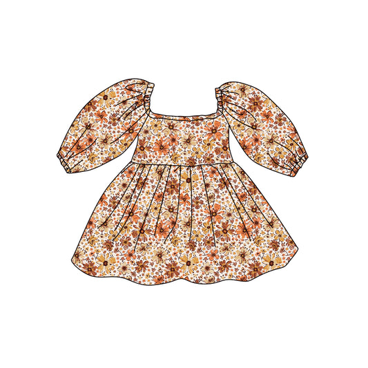 Preorder (moq 5)Baby Girls Long Sleeve Colorful Flowers Knee Length Dresses