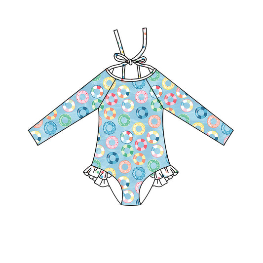 Preorder (moq 5)Baby Girls  Colorful Swimming Ring Long Sleeve Bikini One Piece Swimsuits