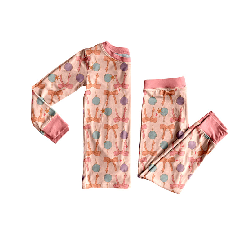 Preorder (moq 5)Baby Girls Long Sleeves Pink Lights Plaid Top Pant Pajamas Set