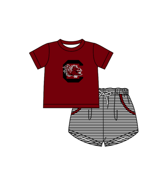 Preorder (moq 5)Baby Boys South Carolina Top Pockets Stripe Short Team Clothes Set